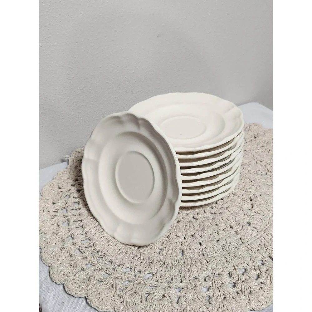 Pfaltzgraff Heritage White Saucers Set of 10 Vintage Stoneware Scalloped Plates
